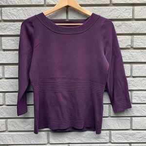 Geoffrey Beene Sport Stretch Silk Blend 3/4 Sleeve Top Eggplant M